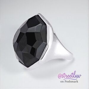 Stella & Dot Nouvelle Black Silver Cocktail Ring Adjustable